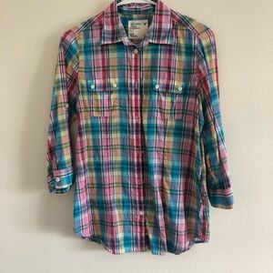 American eagle plaid button up 3/4 sleeve